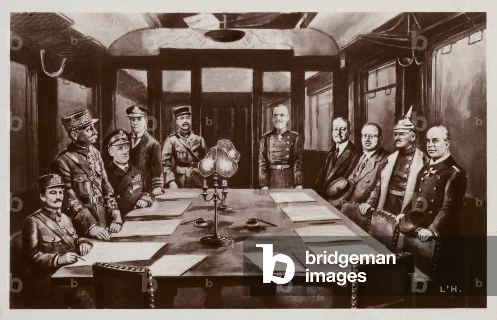 Signing of the Armistice to end the First World War (litho)