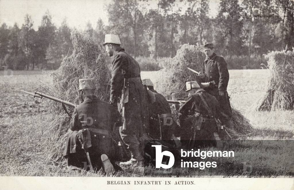 Belgian infantry in action, World War I (b/w photo)