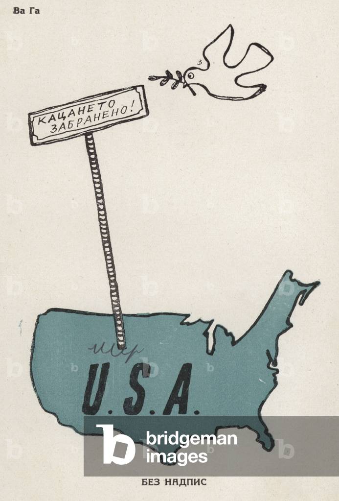 Cartoon depicting America's opposition to peace (colour litho)
