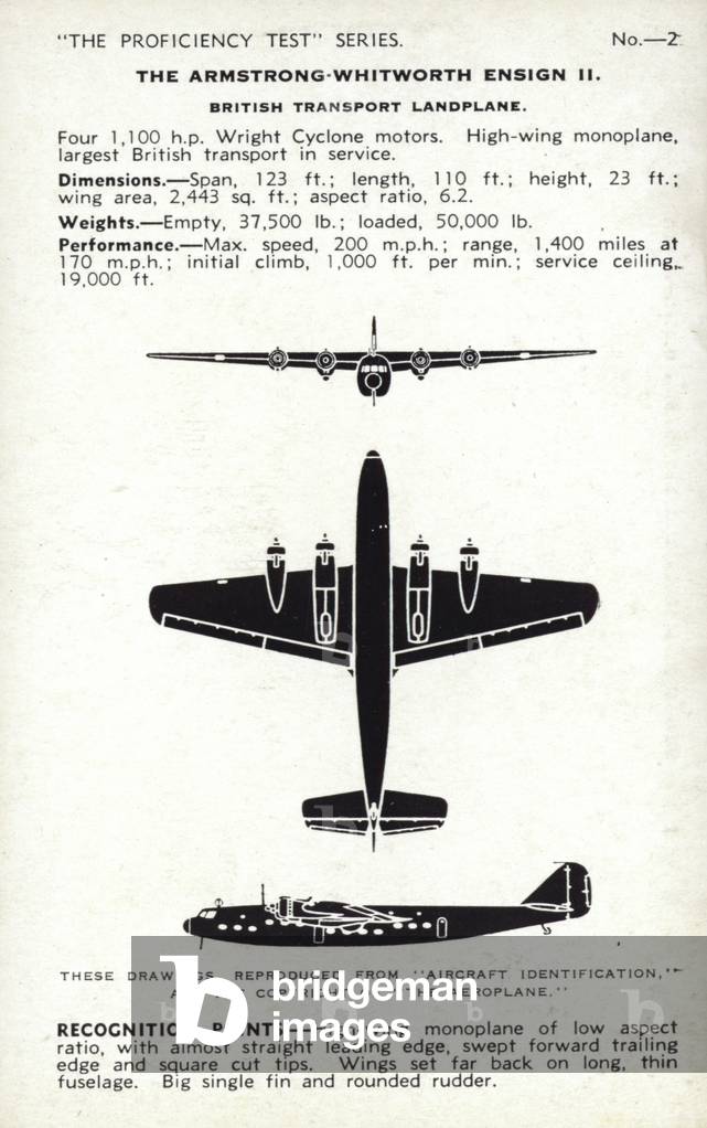 Armstrong Whitworth Ensign II, British transport aircraft, 1940s (litho)
