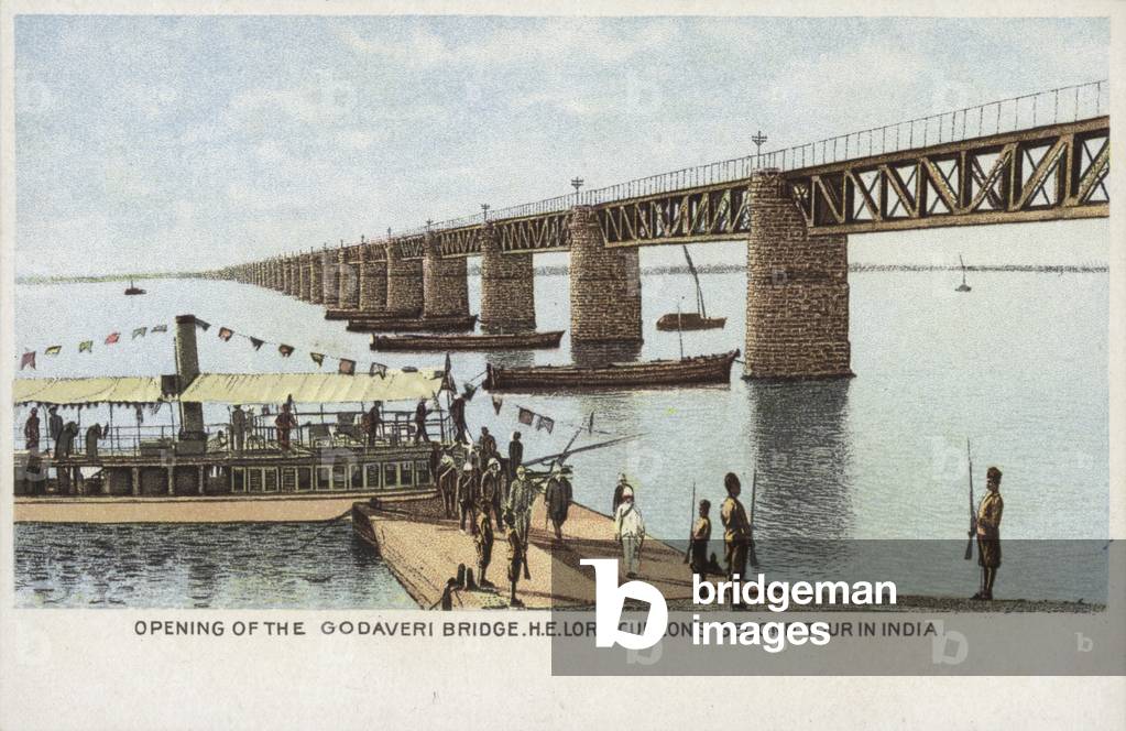 Opening of the Godaveri Bridge, H. E. Lord Curzon's Second Tour in India (colour litho)