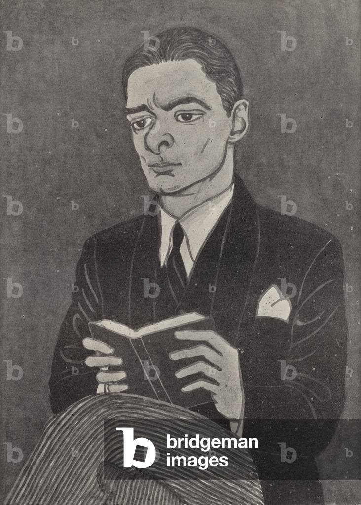 T S Eliot, American-born British poet (litho)