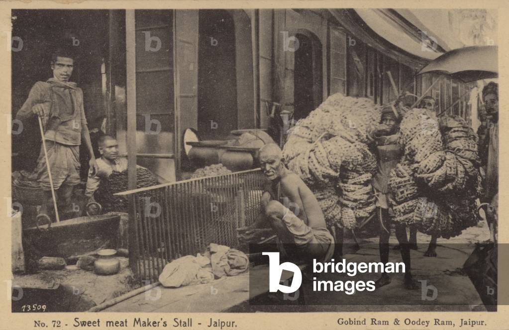 Sweet meat Maker's Stall-Jaipur (b/w photo)