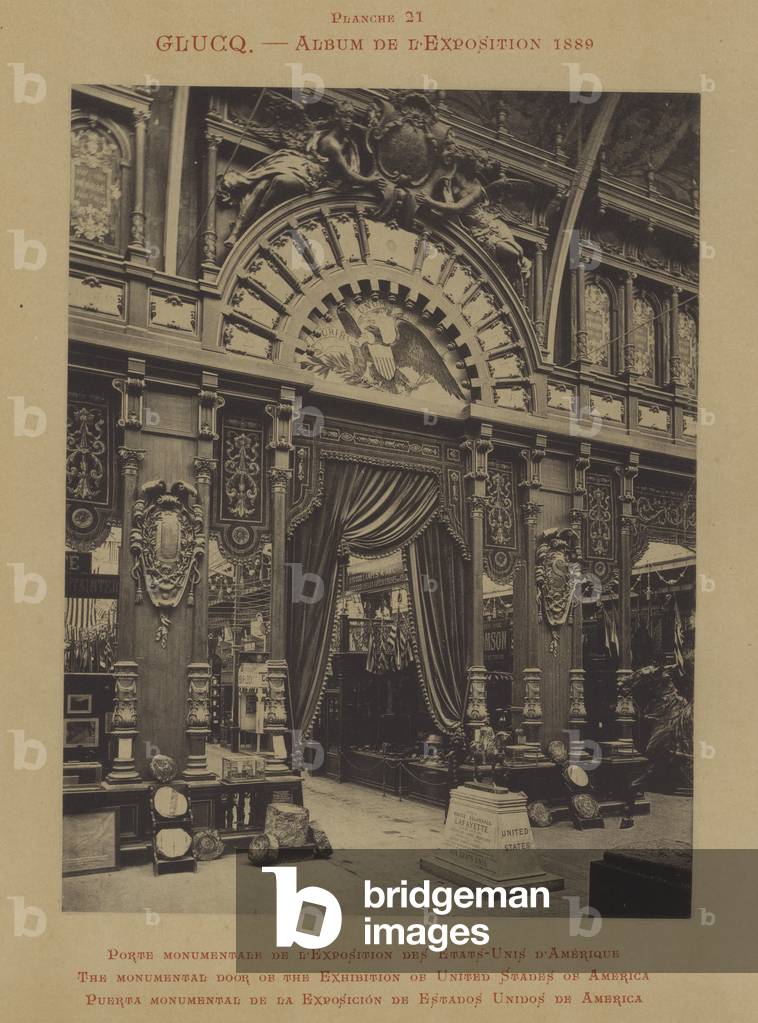 The monumental door of the Exhibition of United States of America (b/w photo)