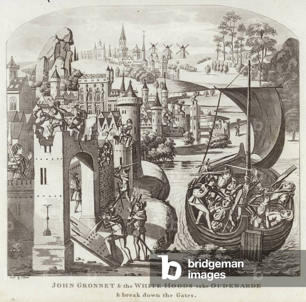 John Gronnet & the White Hoods take Oudenarde & Break Down the Gates (engraving)