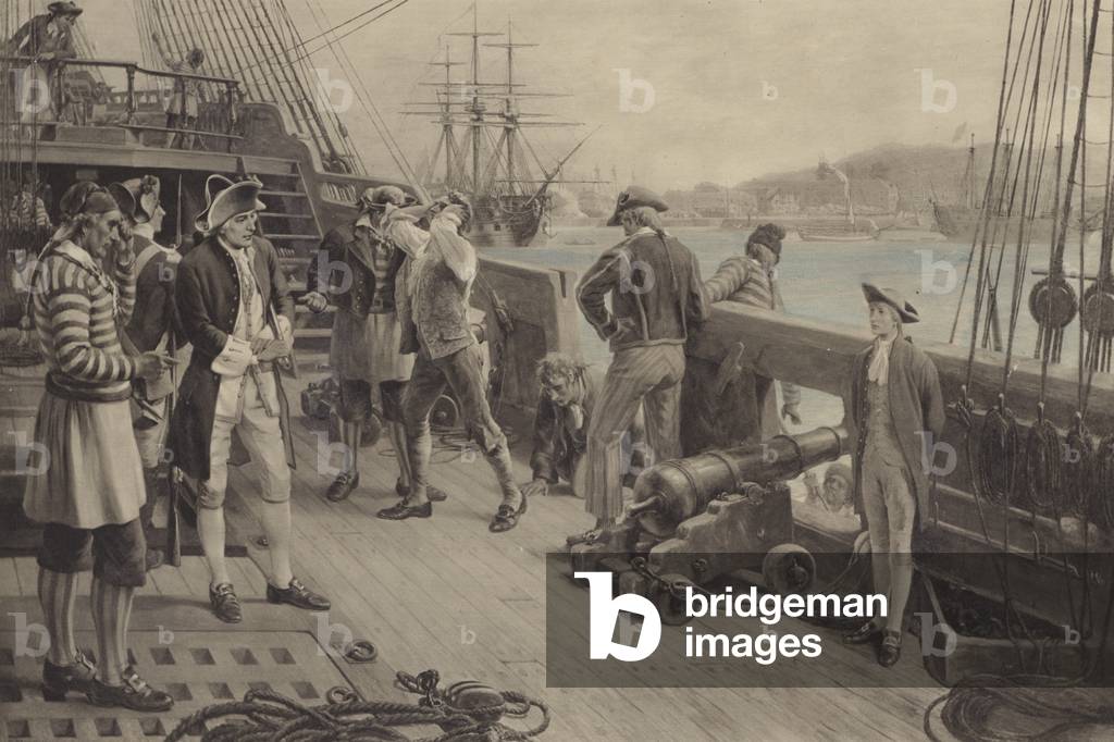 Nelson's First Footing in the Navy, Chatham (colour litho)