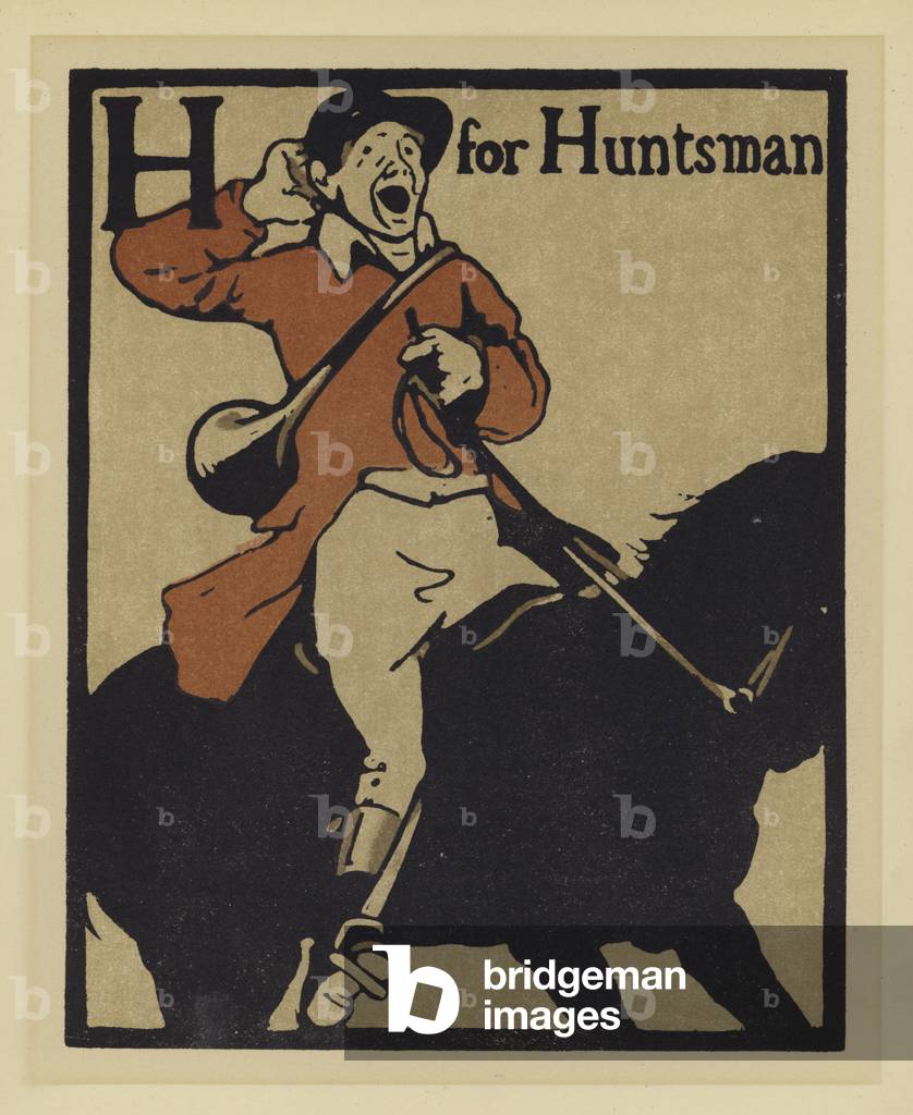 H for Huntsman (coloured woodcut)