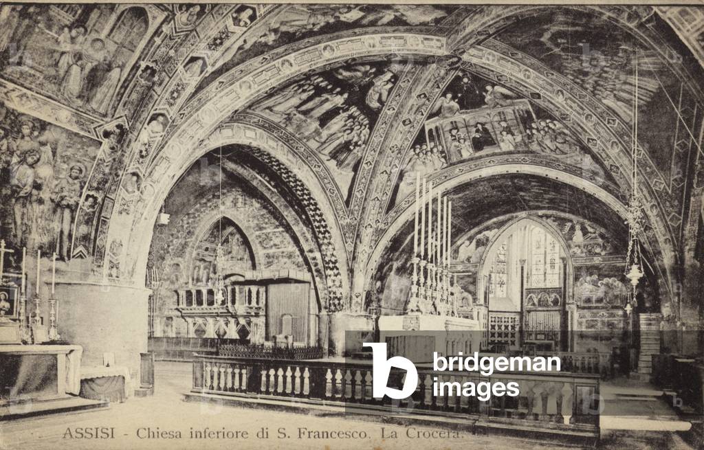 Postcard depicting the apse of the Basilica of San Francesco d'Assisi (b/w photo)