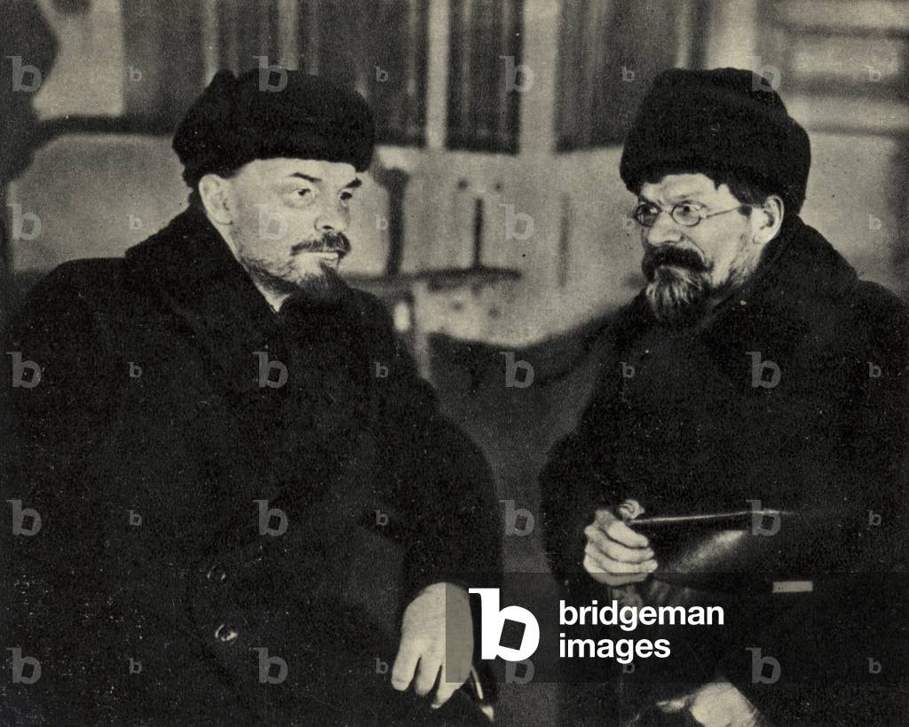 Russian Bolshevik leaders Vladimir Lenin and Mikhail Kalinin, Moscow, 1 March 1920 (b/w photo)