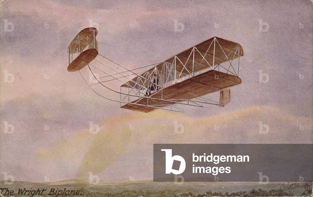 The Wright Biplane (colour litho)