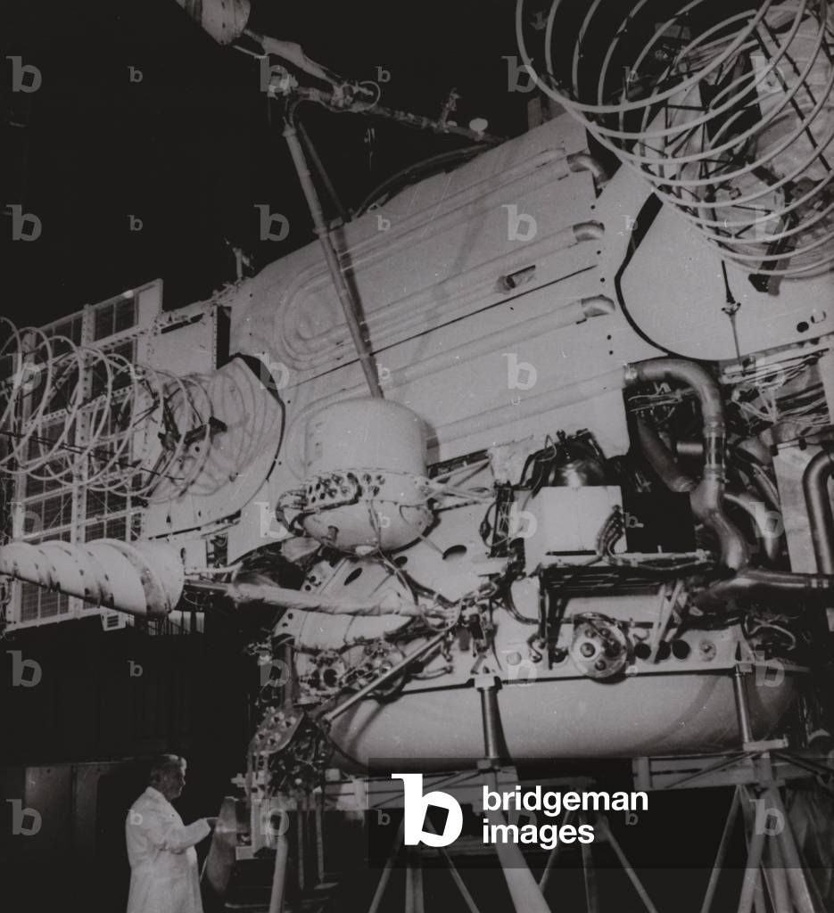 One of the two Vega spacecraft which investigated Venus and Halley's Comet in 1986 in a joint mission organised by the Soviet Union and seven other European countries (b/w photo)