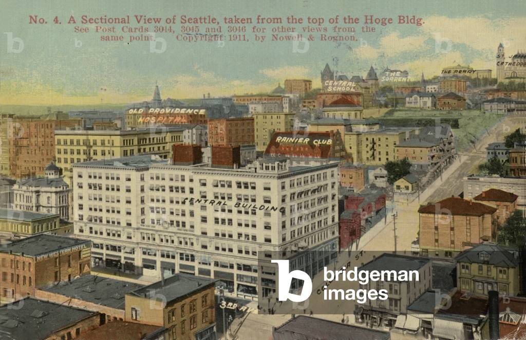 View of Seattle, Washington, from the top of the Hoge Building (coloured photo)