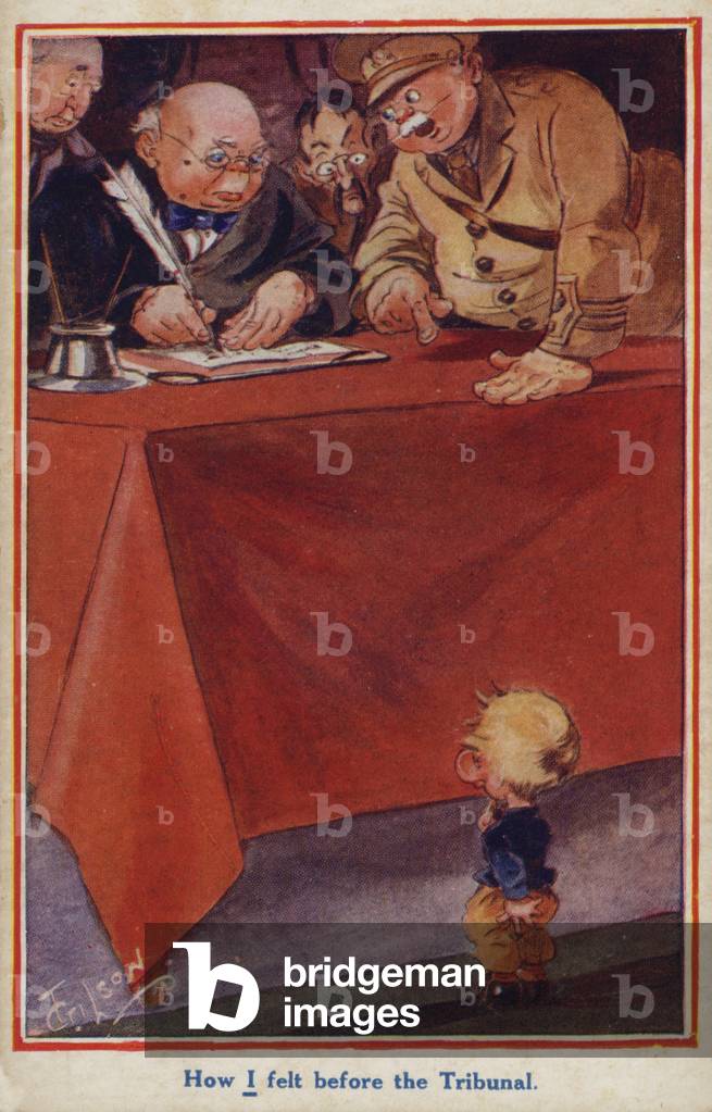 WW1 cartoon propaganda postcard of a conscientious objector (colour litho)