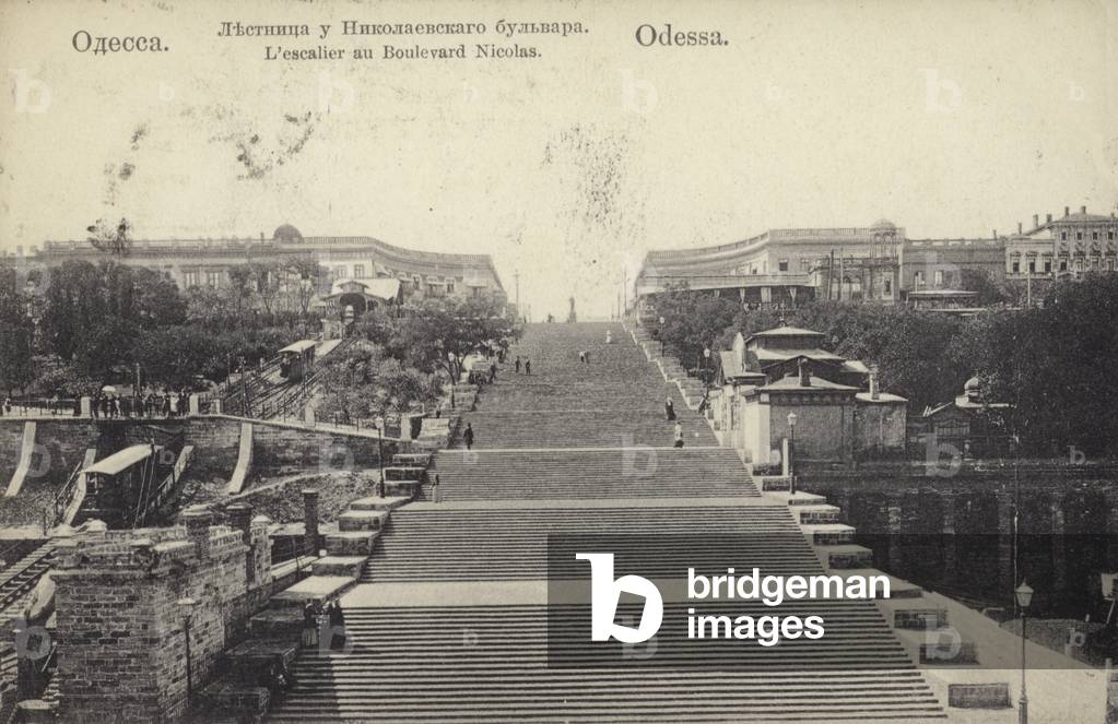 Stairs to the Nicholas Boulevard, Odessa, Russia, early 20th Century (b/w photo)