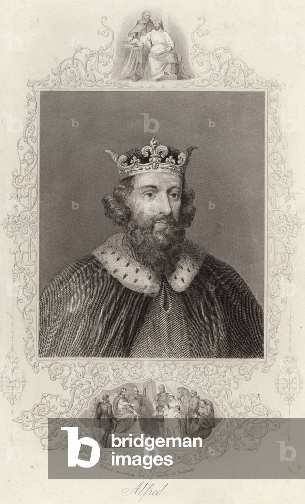 King Alfred receiving the family of Hastings (engraving)