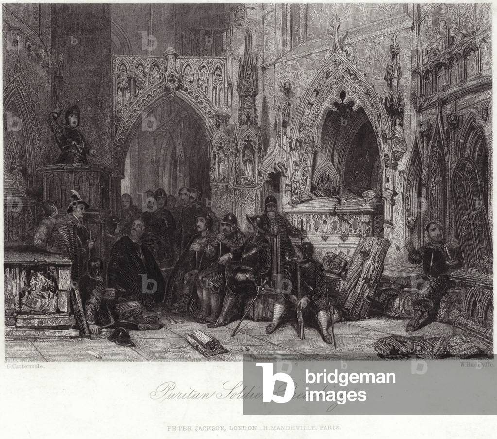 Puritan soldier preaching (engraving)