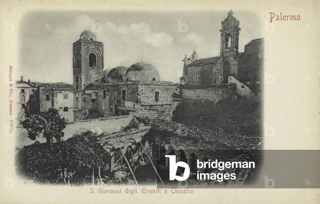 Postcard depicting San Giovanni degli Eremiti and the cloister (b/w photo)