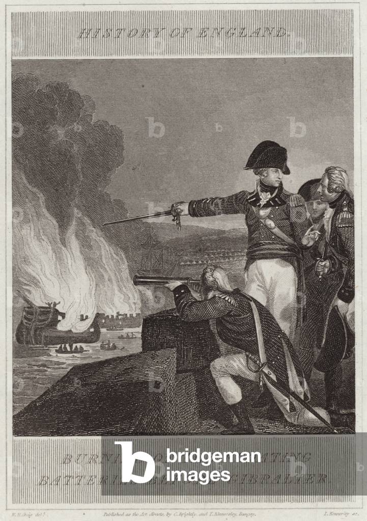 Burning of the floating batteries before Gibraltar (engraving)