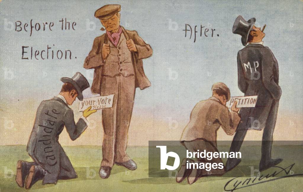 Before and after the election (colour litho)