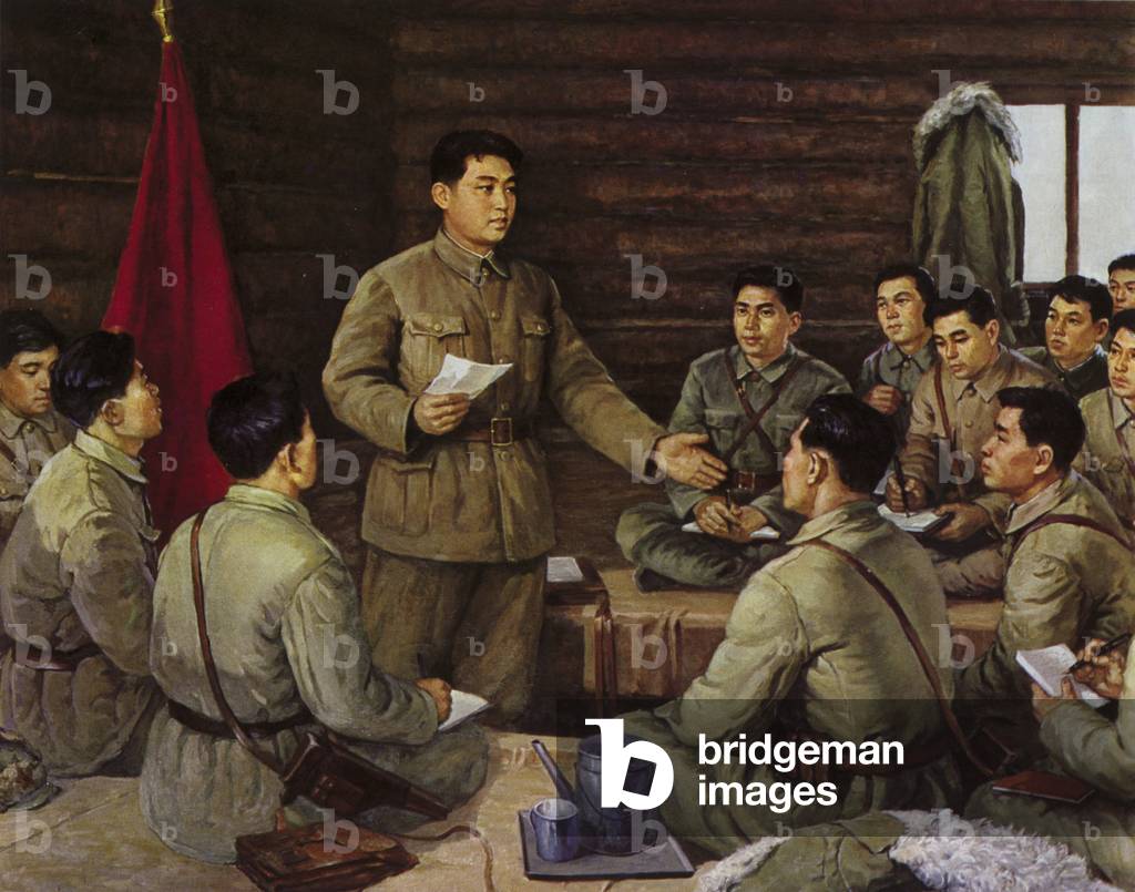 North Korean communist leader Kim Il-sung during his guerilla resistance years, February 1936 (colour litho)