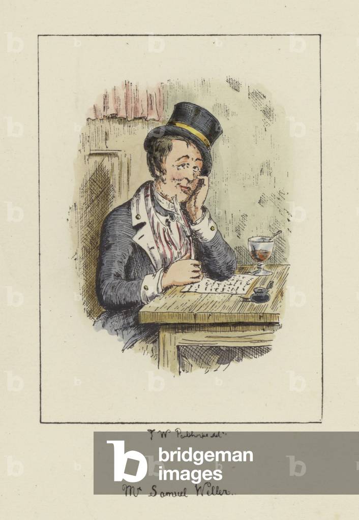 Sam Weller, from the Pickwick Papers, by Charles Dickens (coloured engraving)