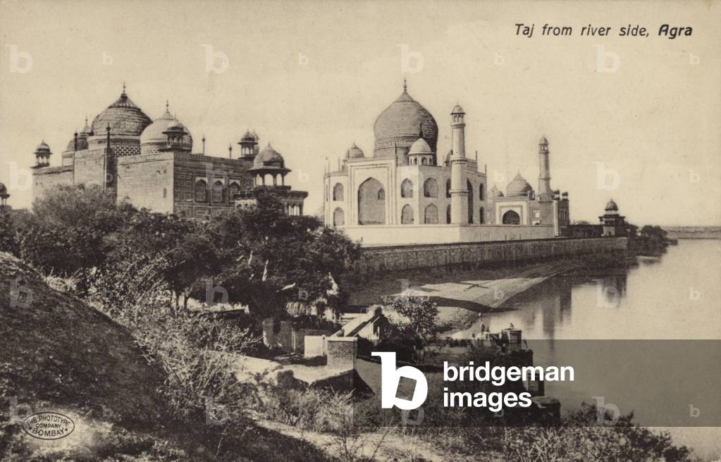 Taj from river side, Agra (b/w photo)
