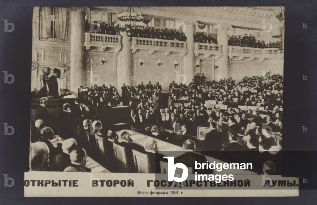 Opening of the Second State Duma (Russian parliament), St Petersburg, 20 February 1907 (b/w photo)