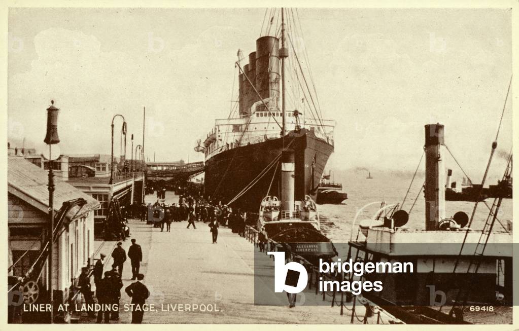 Liner at Landing Stage, Liverpool (b/w photo)