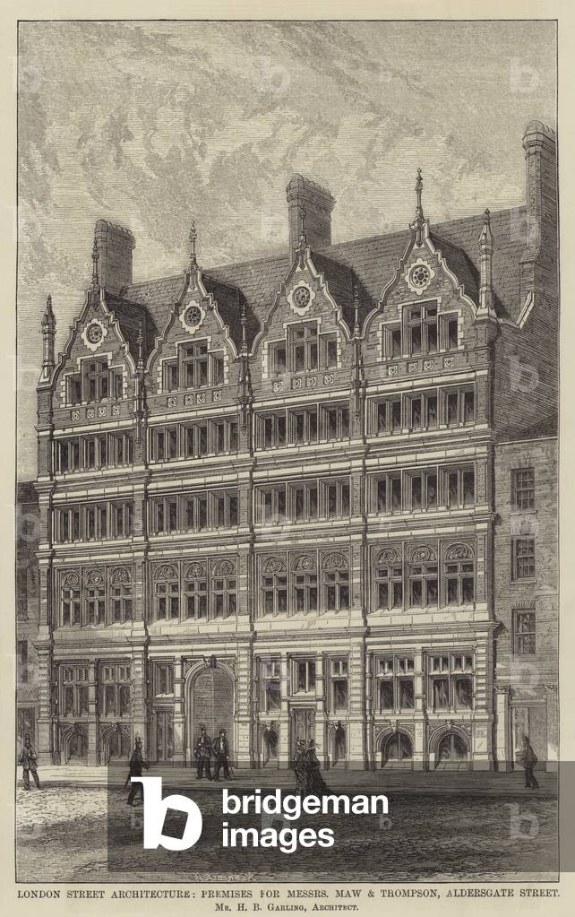 London Street Architecture, Premises for Messers Maw and Thompson, Aldersgate Street (engraving)