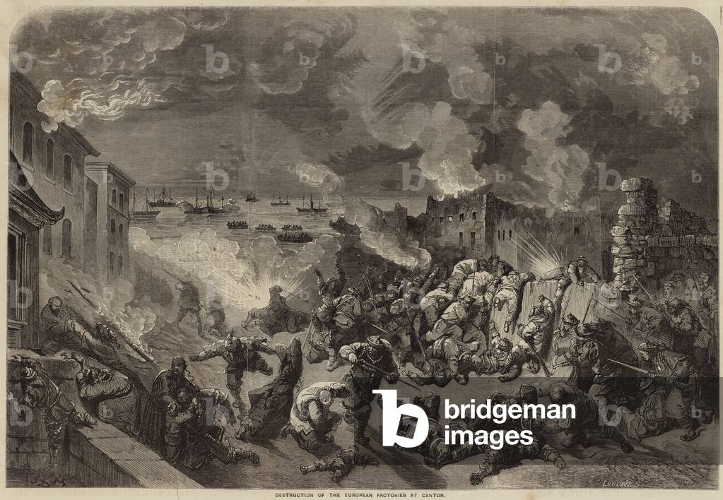 Destruction of the European factories at Canton (engraving)