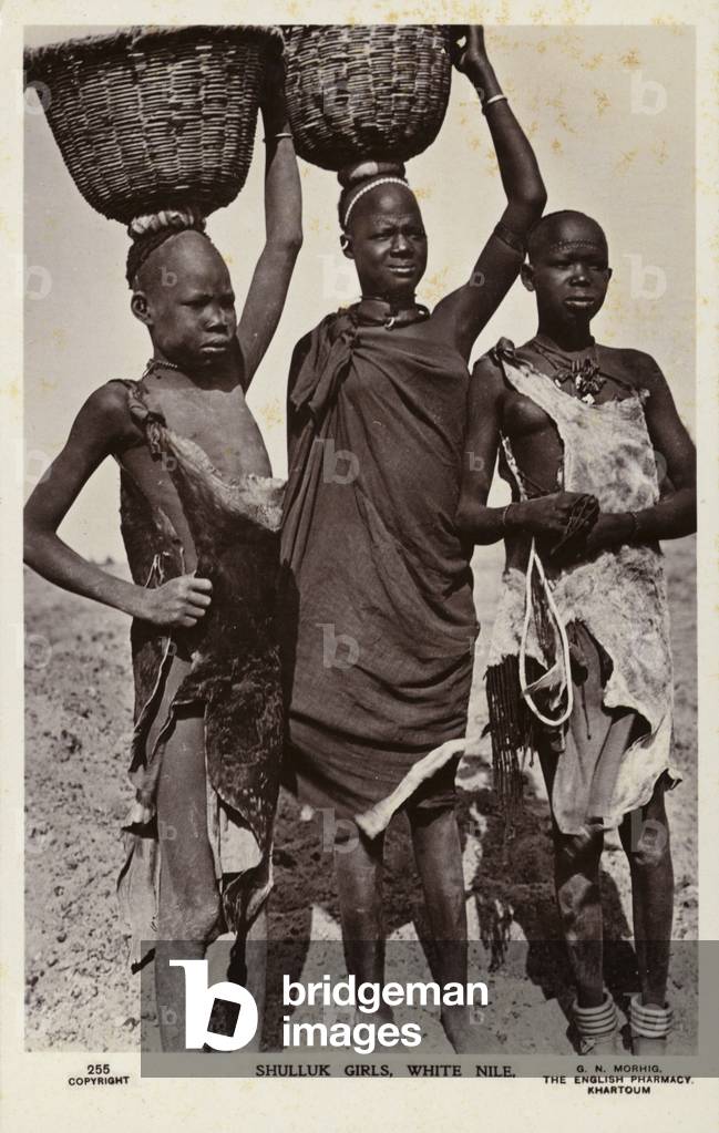 Shulluk Girls, White Nile. (b/w photo)