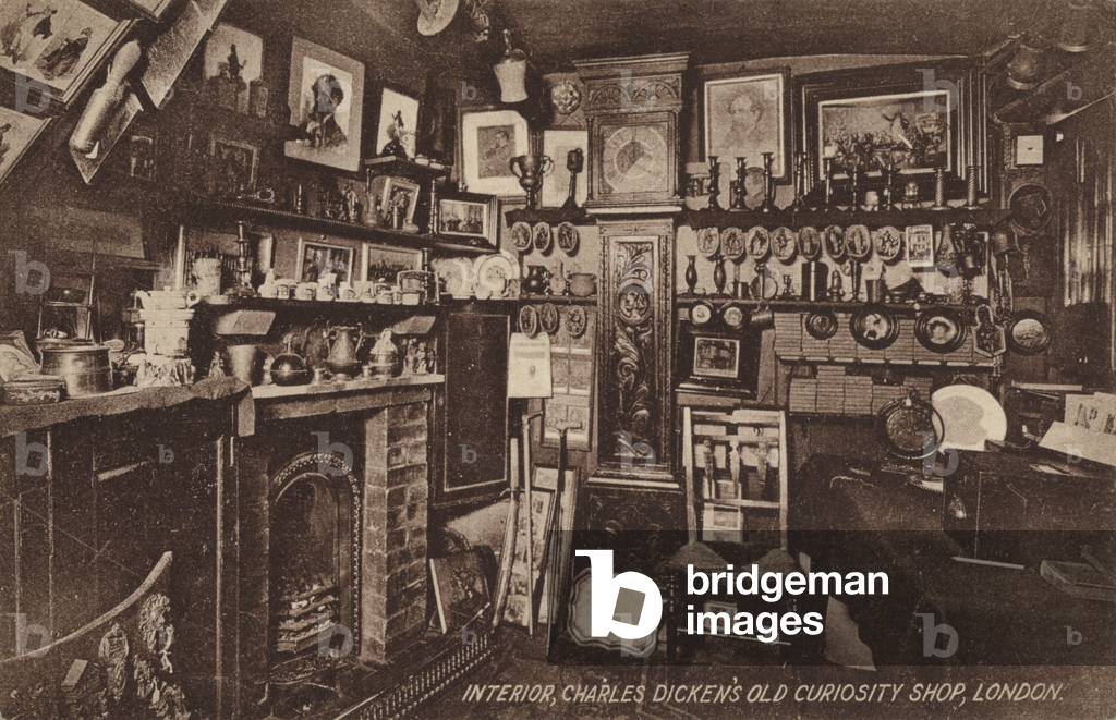 Interior, Charles Dickens' Old Curiosity Shop, London (b/w photo)