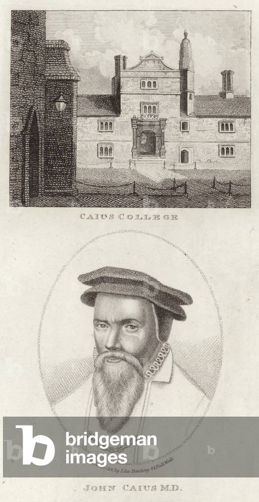 Caius College and a portrait of John Caius (engraving)