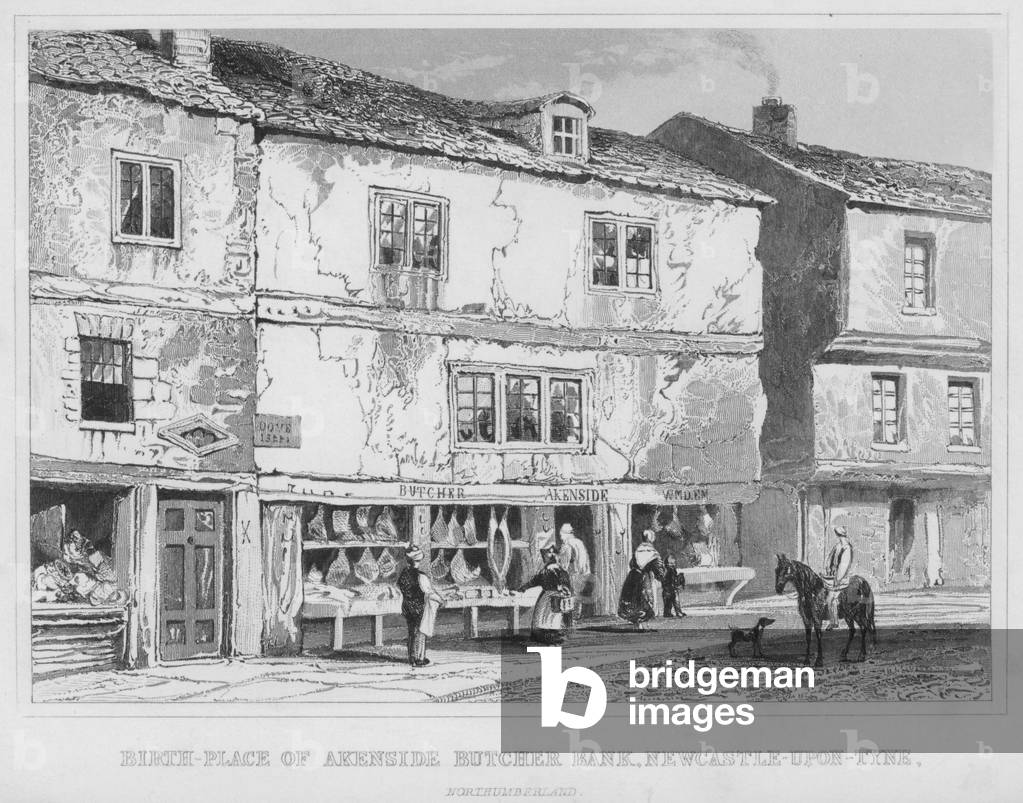 Birth-Place of Akenside Butcher Bank, Newcastle-Upon-Tyne, Northumberland (engraving)