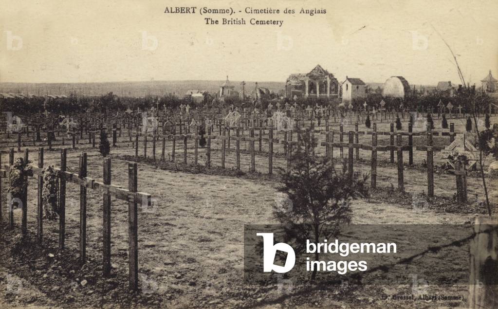 British cemetery, Albert, Somme, France (b/w photo)