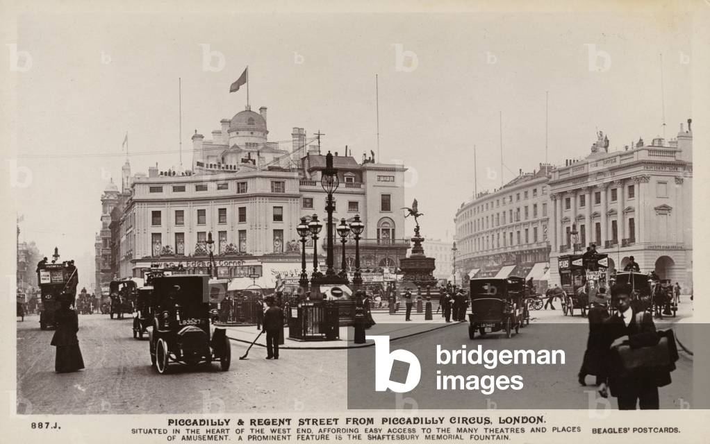Piccadilly & Regent Street from Piccadilly Circus, London (b/w photo)