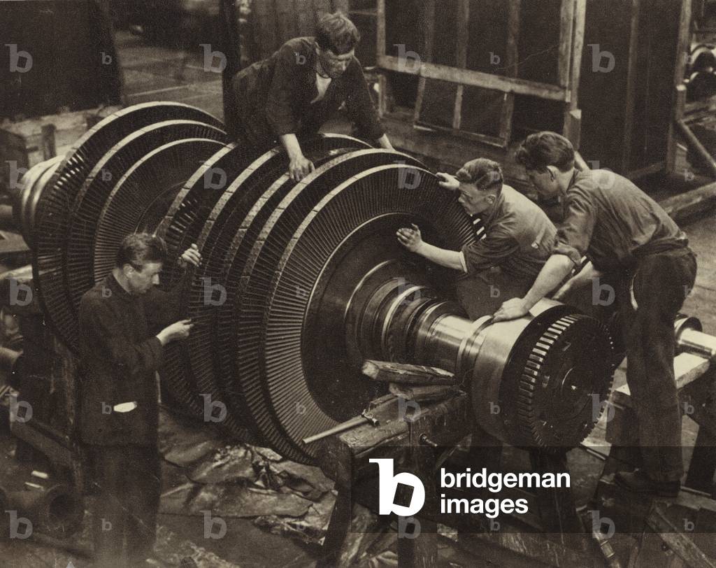Mounting of a rotor, USSR, 1930 (b/w photo)