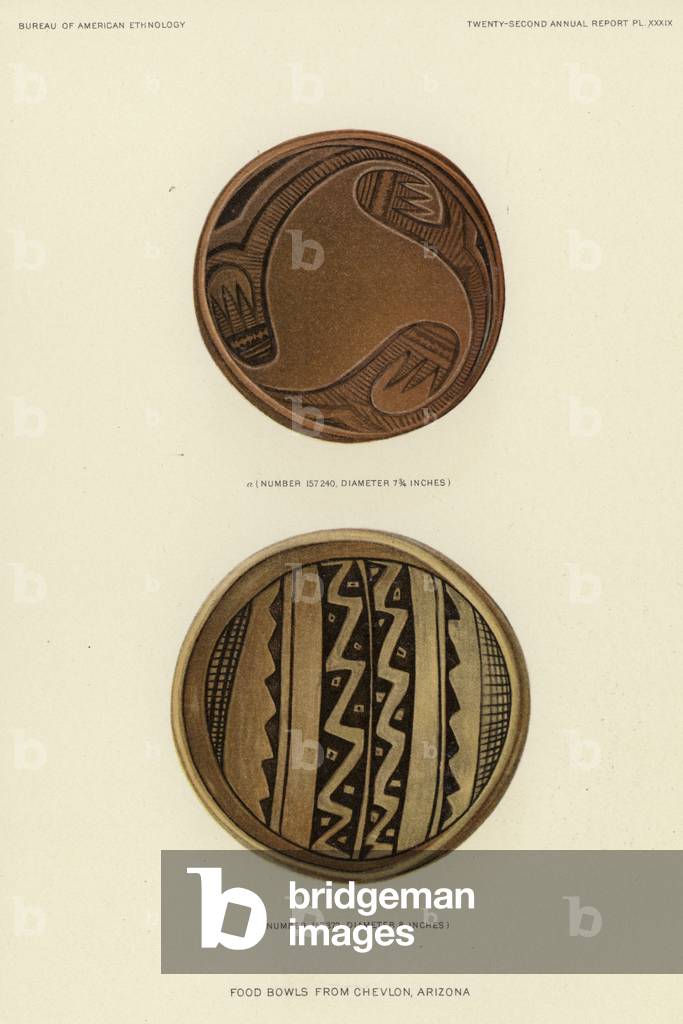 Food bowls from Chevlon, Arizona (colour litho)