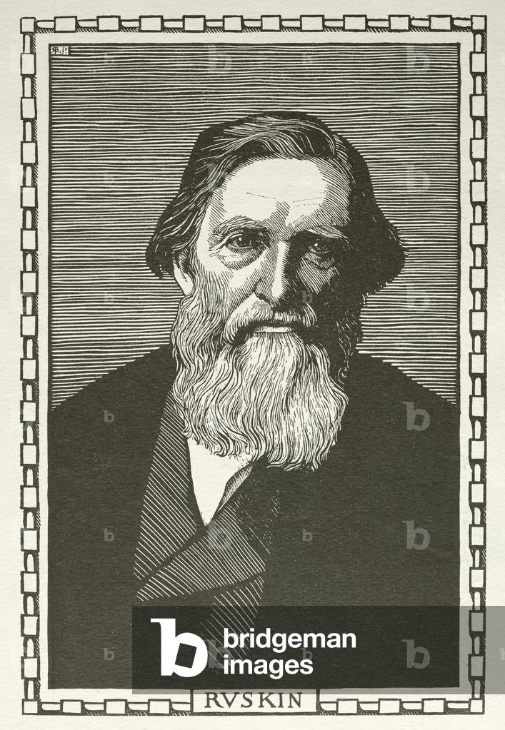 John Ruskin, English writer, art critic, artist and social thinker (woodcut)