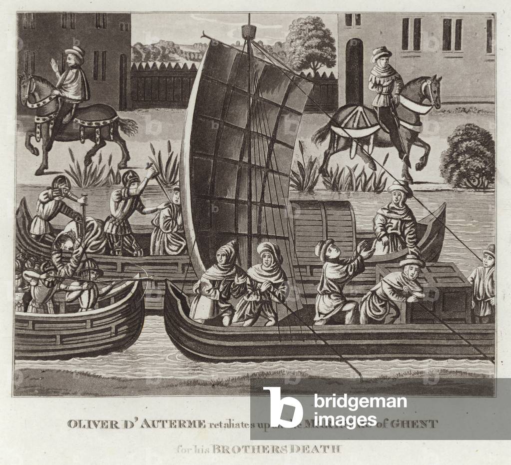Oliver D'Auterme retaliates upon the Mariners of Ghent for his Brothers Death (engraving)