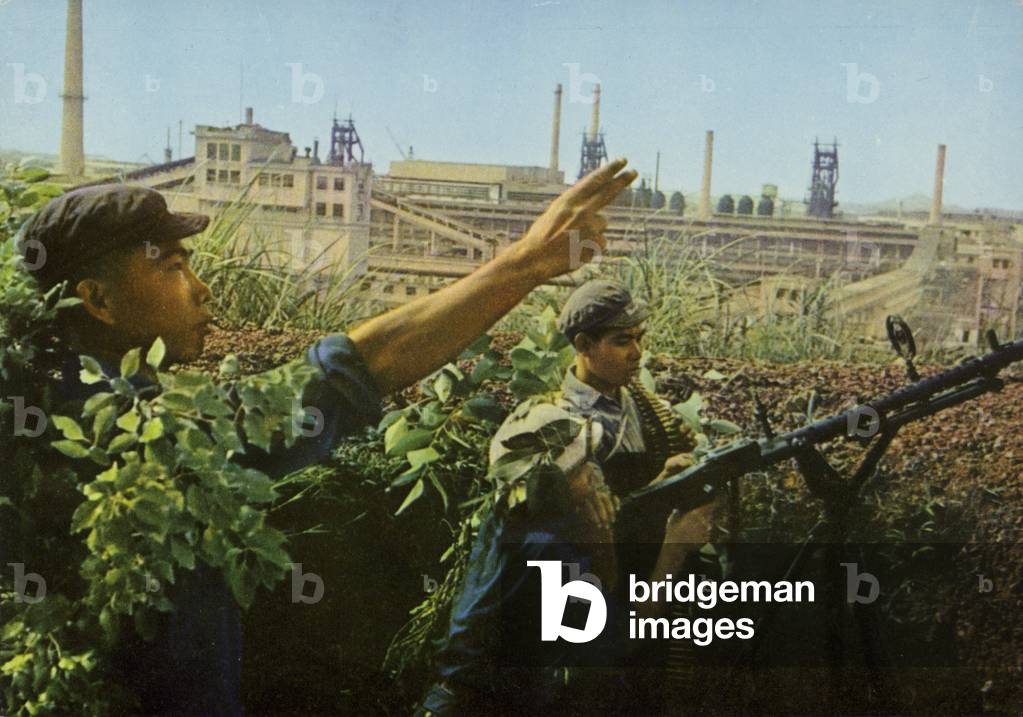 Vietnamese self-defence group at the Thai Nguyen Iron and Steel Complex, North Vietnam, 1960s-1970s (colour photo)