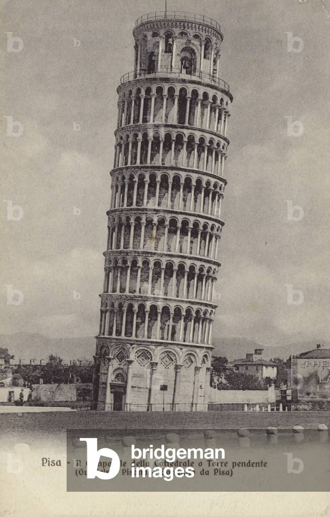 Postcard depicting the Leaning Tower of Pisa (b/w photo)