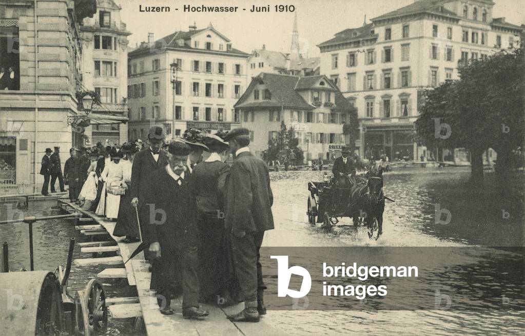 Floods, Lucerne, Switzerland (b/w photo)