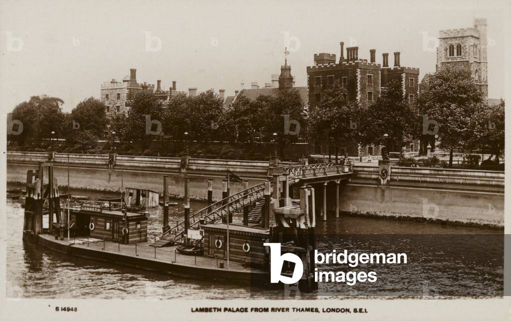 Lambeth Palace from River Thames, London, S.E.I. (b/w photo)