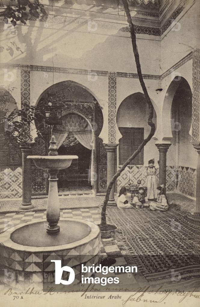 Interior of an Arab building (b/w photo)
