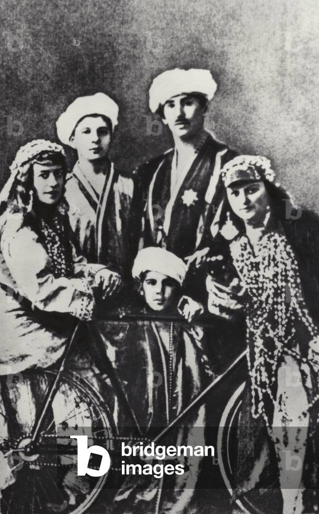 Baranskiye, team of Russian circus trick cyclists, 1920s (b/w photo)