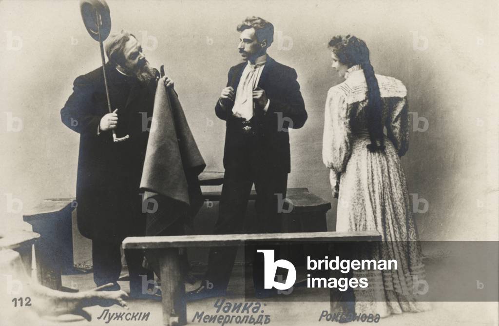 Russian actor Vsevolod Meyerhold (centre) in the role of Treplev in the Moscow Art Theatre's production of Anton Chekhov's The Seagull, 1898 (b/w photo)