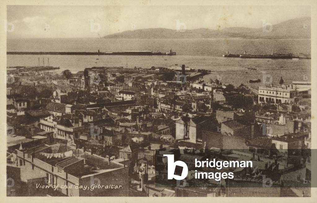 View of the Bay, Gibraltar (b/w photo)