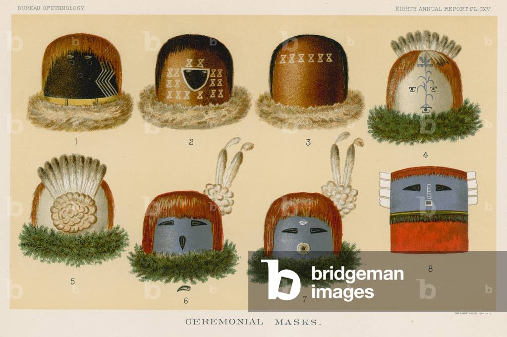 Ceremonial masks (colour litho)