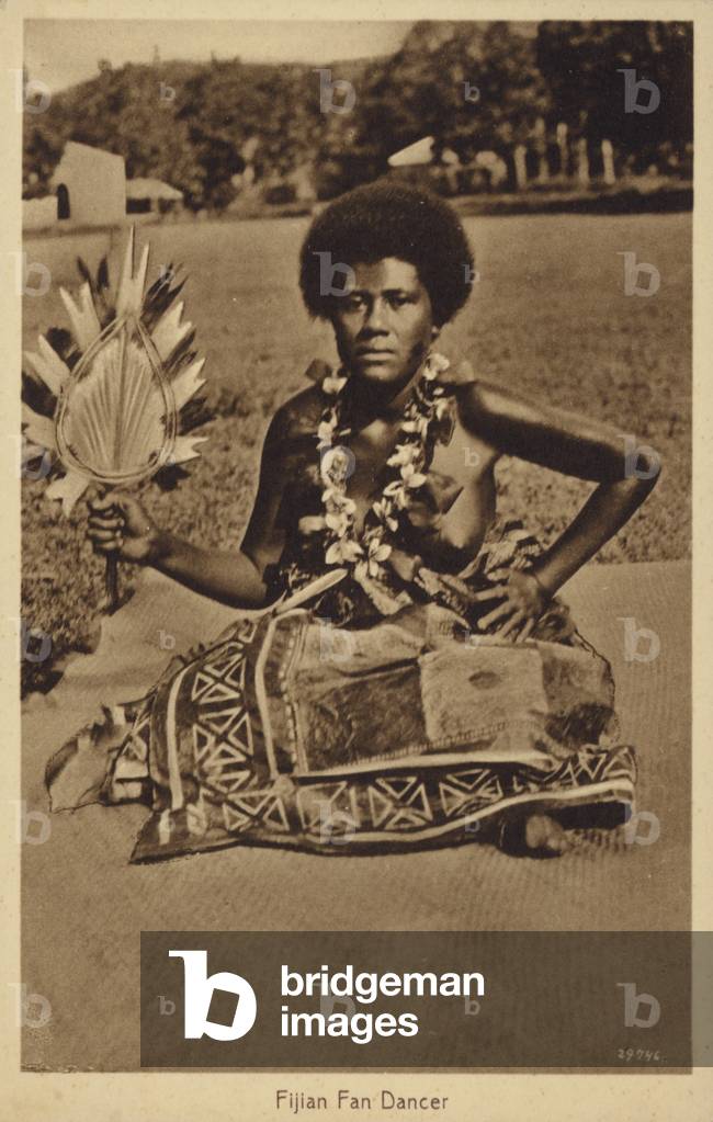 Fijian Fan Dancer (b/w photo)